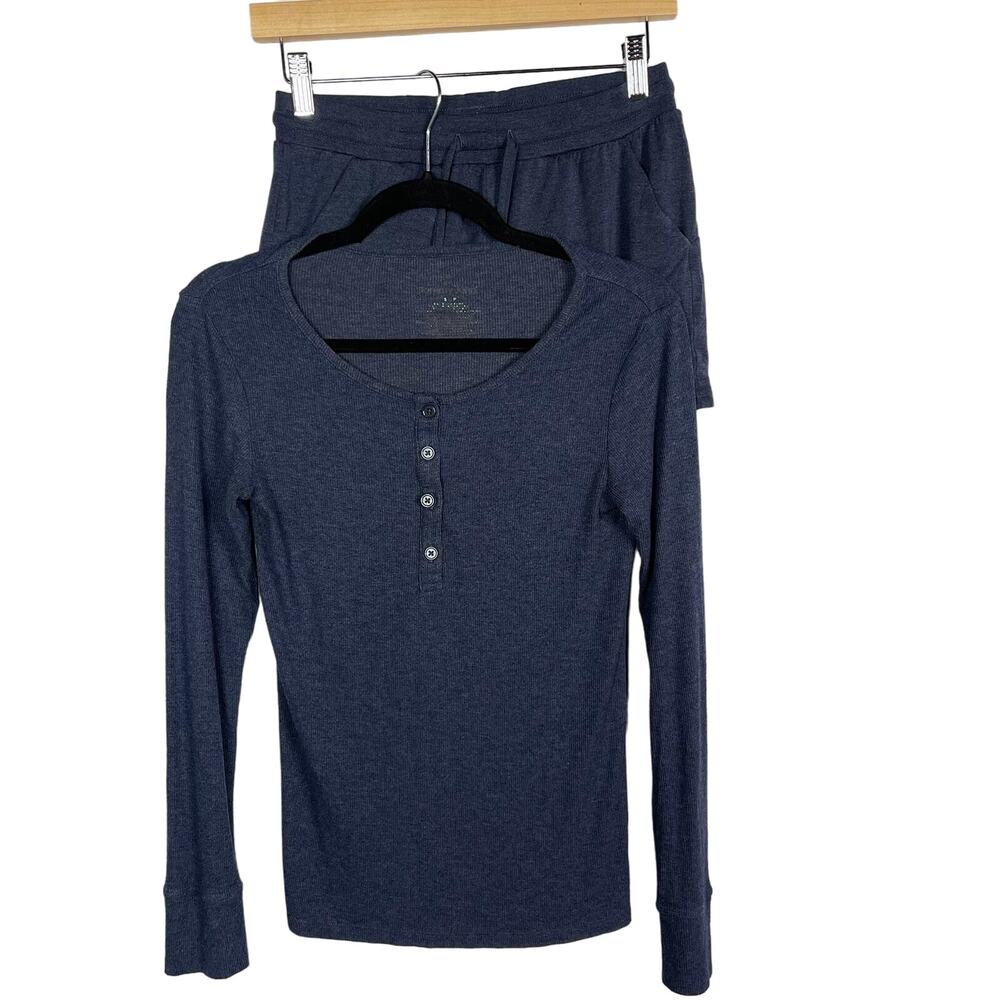 Tommy John Womens XS Blue Downtime Henley Long Sleeve Downtime Shorts PJ Set
